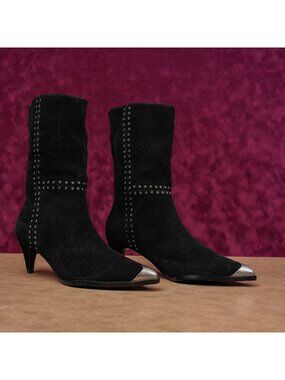 Caverley Women Collie Western Cowboy Stud Suede Metal pointy toe boots 7US EUR37